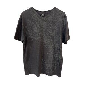 XG V Neck Graphic Tee Size Large Short Sleeve Black Gray Essential Everyday Wear